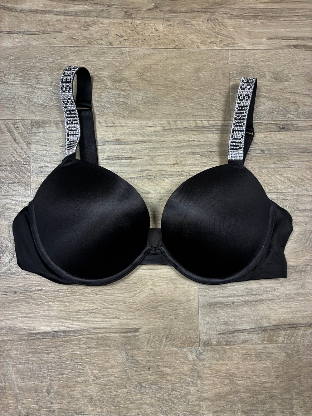 Victoria Secret Satin Logo Rhinestone Shine Strap Push Up Bra